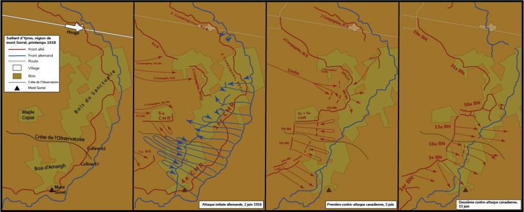 Une carte de la bataille du mont Sorrel du 2 au 13 juin 1916.